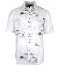 Men's Hook & Tackle UV vented fishing shirt with marine charts design, showcasing breathable fabric and fishing-friendly features.