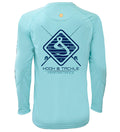 Men's Hook & Tackle long-sleeve UV fishing shirt in blue, featuring sun protection and a relaxed fit for outdoor comfort.