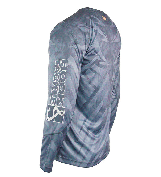 Men's Hook & Tackle Armor L/S UV fishing shirt in blue, designed for sun protection during outdoor activities.