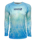 Youth Hook & Tackle Scaly UV fishing shirt in blue, featuring UPF sun protection and a comfortable fit for outdoor activities.