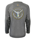 Youth Hook & Tackle Tails Up UV fishing shirt featuring sun protection design, suitable for ages 8-20.