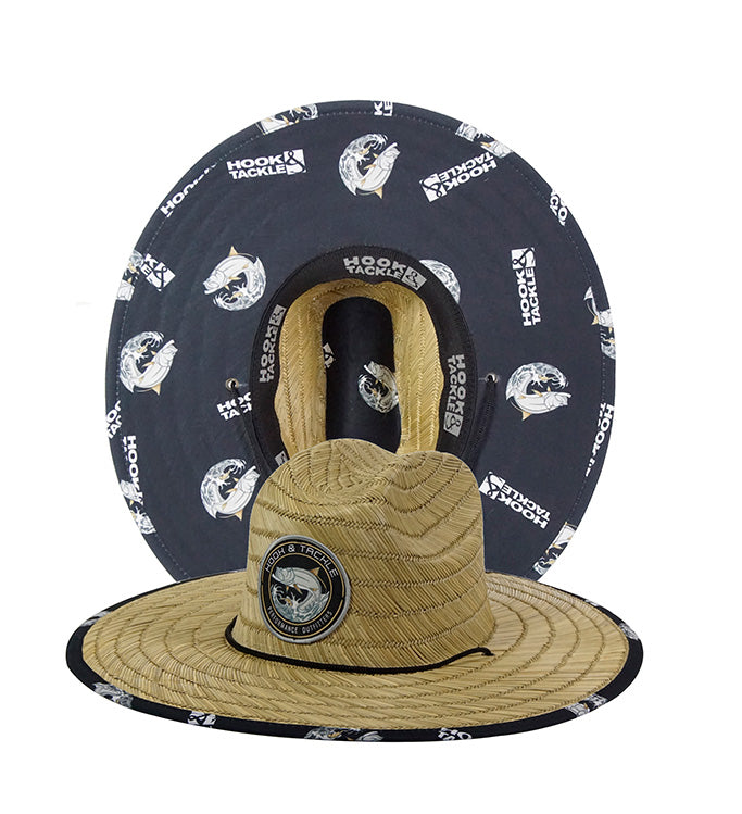 Hook & Tackle Tarpon Leap Straw Hat with wide brim and breathable design, perfect for outdoor sun protection.