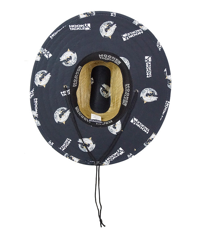 Hook & Tackle Tarpon Leap Straw Hat showing the inside lining and comfortable design for outdoor wear.