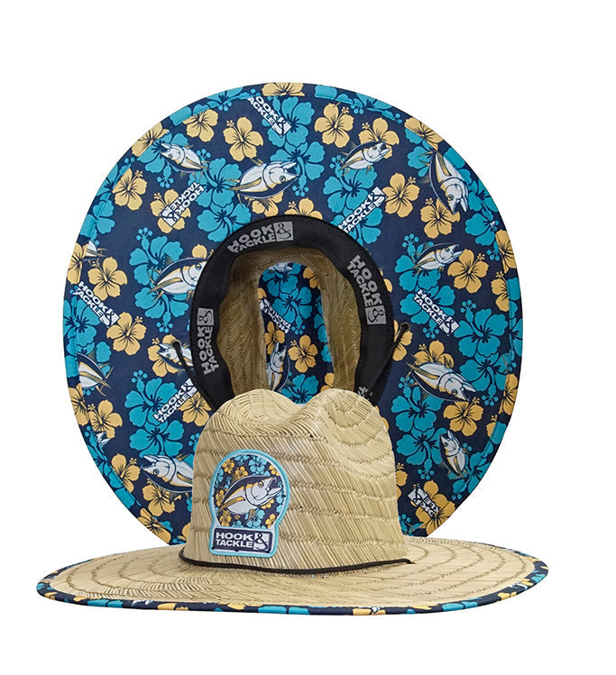 Tuna Tropical Straw Hat by Hook & Tackle, featuring a wide brim and colorful tropical design for sun protection.