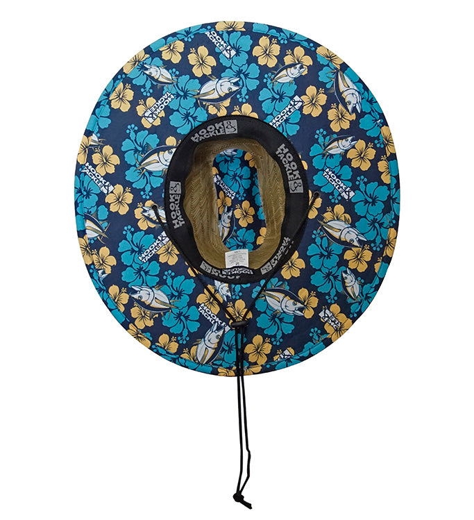 Inside view of the Hook & Tackle Tuna Tropical Straw Hat showcasing its woven design and comfortable interior.
