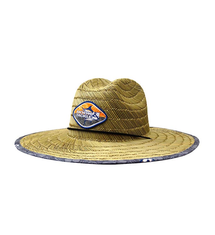 Tropic Marlin straw hat by Hook & Tackle with a wide brim and tropical design, perfect for sun protection.