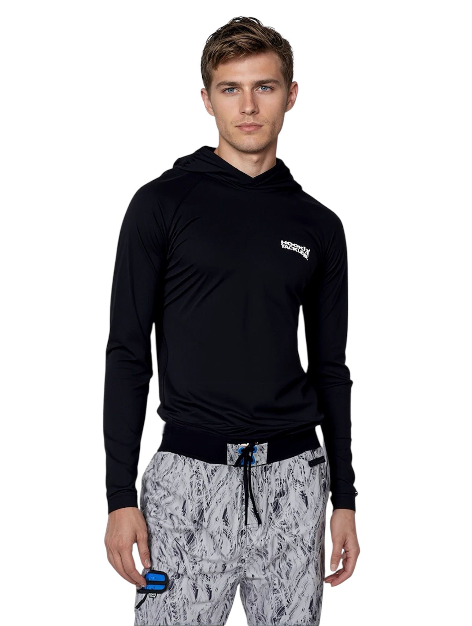 Men's Hook & Tackle Riptide Stretch Fishing Boardshort in gray, featuring a comfortable fit and durable fabric.