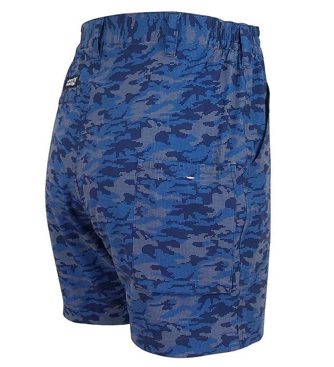 Men's Hook & Tackle dot camo lightweight stretch shorts with beer can print, perfect for casual wear.
