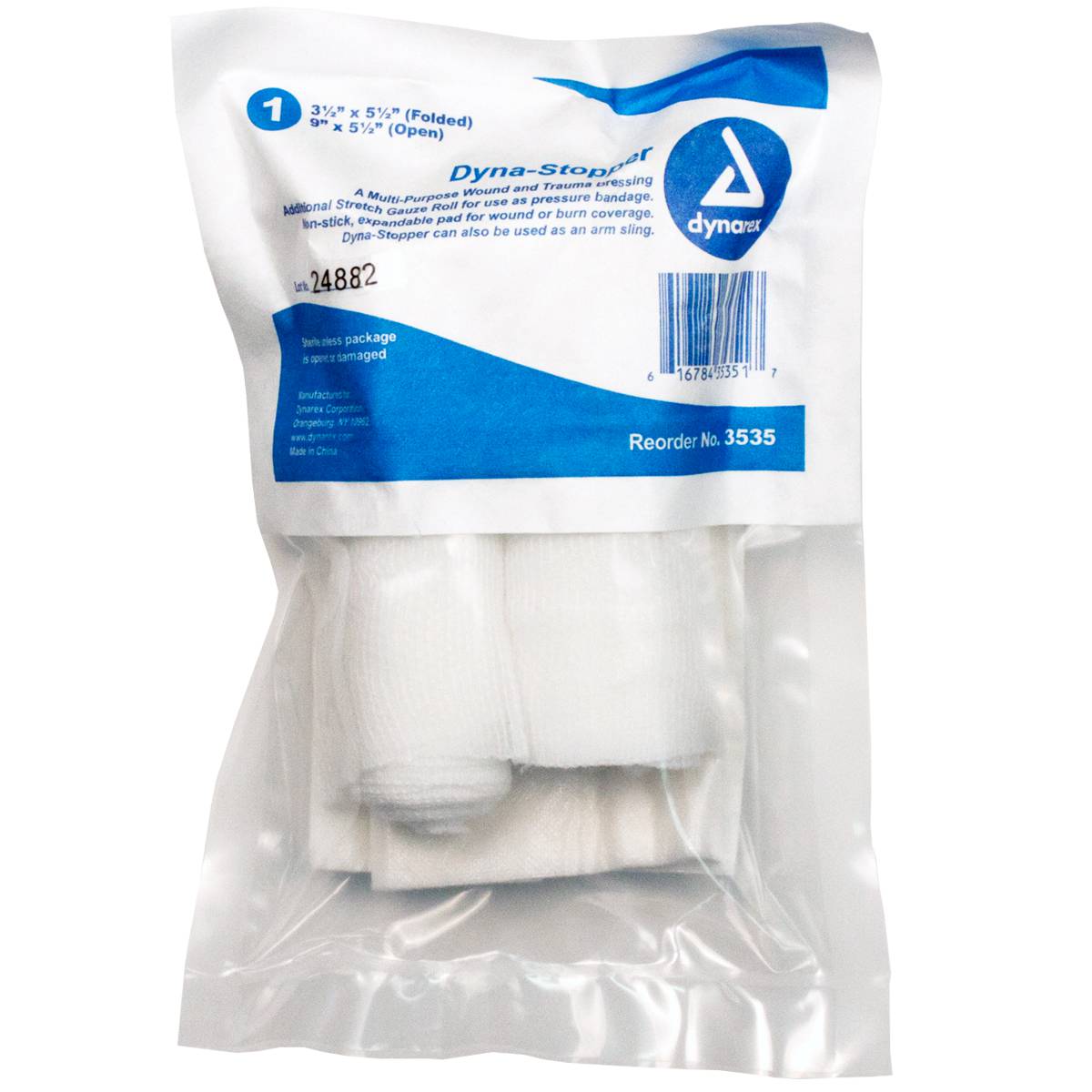 Super Stop Bandage with Pressure Block from quakekits.com, a bleeding management bandage designed to control bleeding effectively.