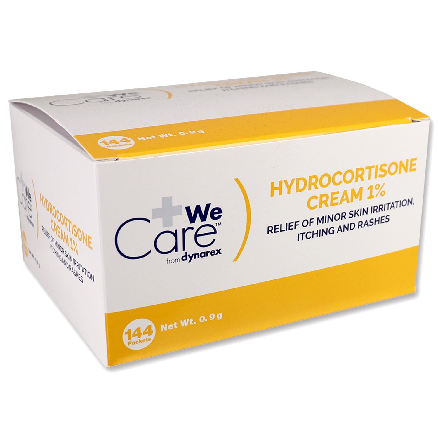 Hydrocortisone 1.0% cream in a box of 144 topicals, used for skin inflammation and irritation.