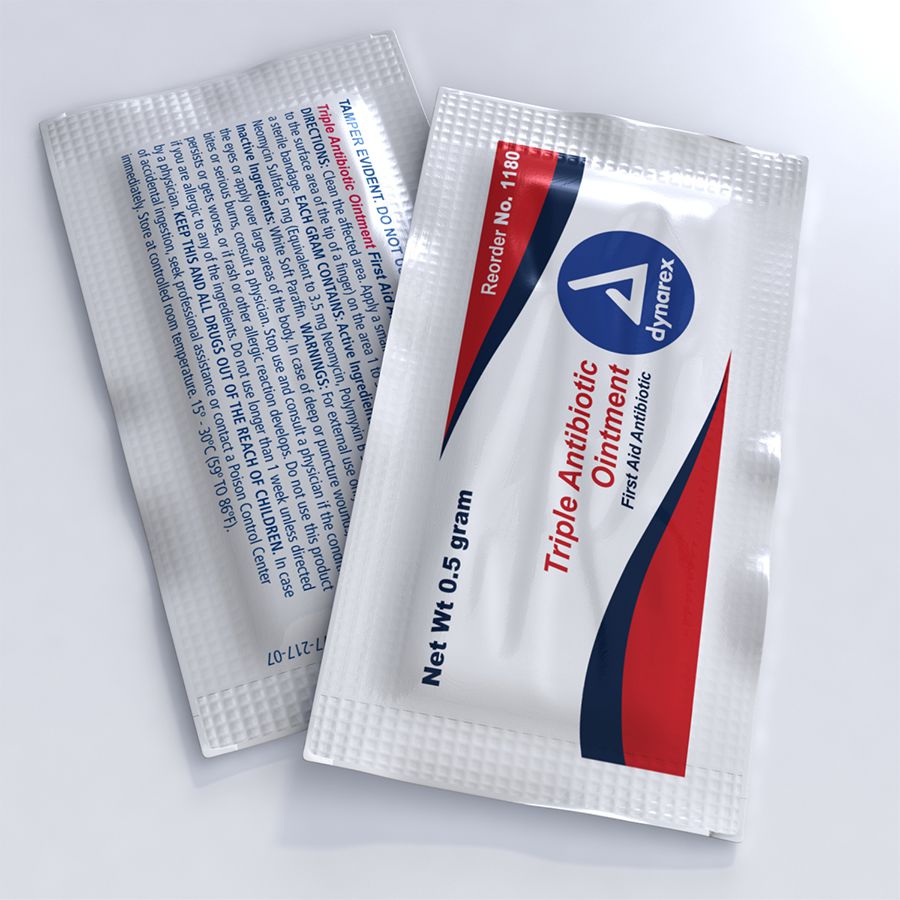 144 antibiotic ointment packets in a box, ideal for first aid and skin care needs from quakekits.com.