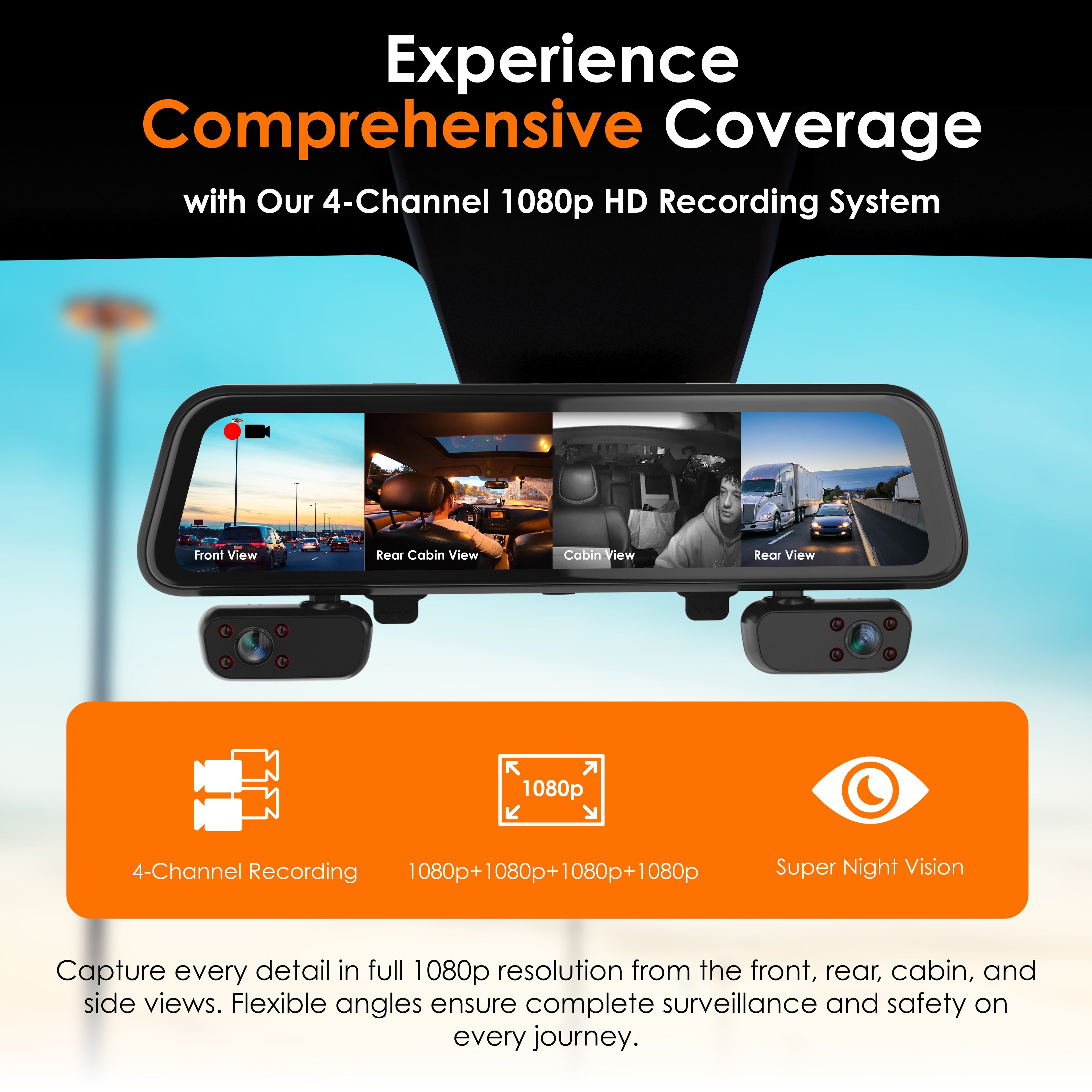 Rexing M4 4-CHANNEL MIRROR DASH CAM 12” Touch Screen Mirror Dash Cam, 1080p with GPS - We The Collective