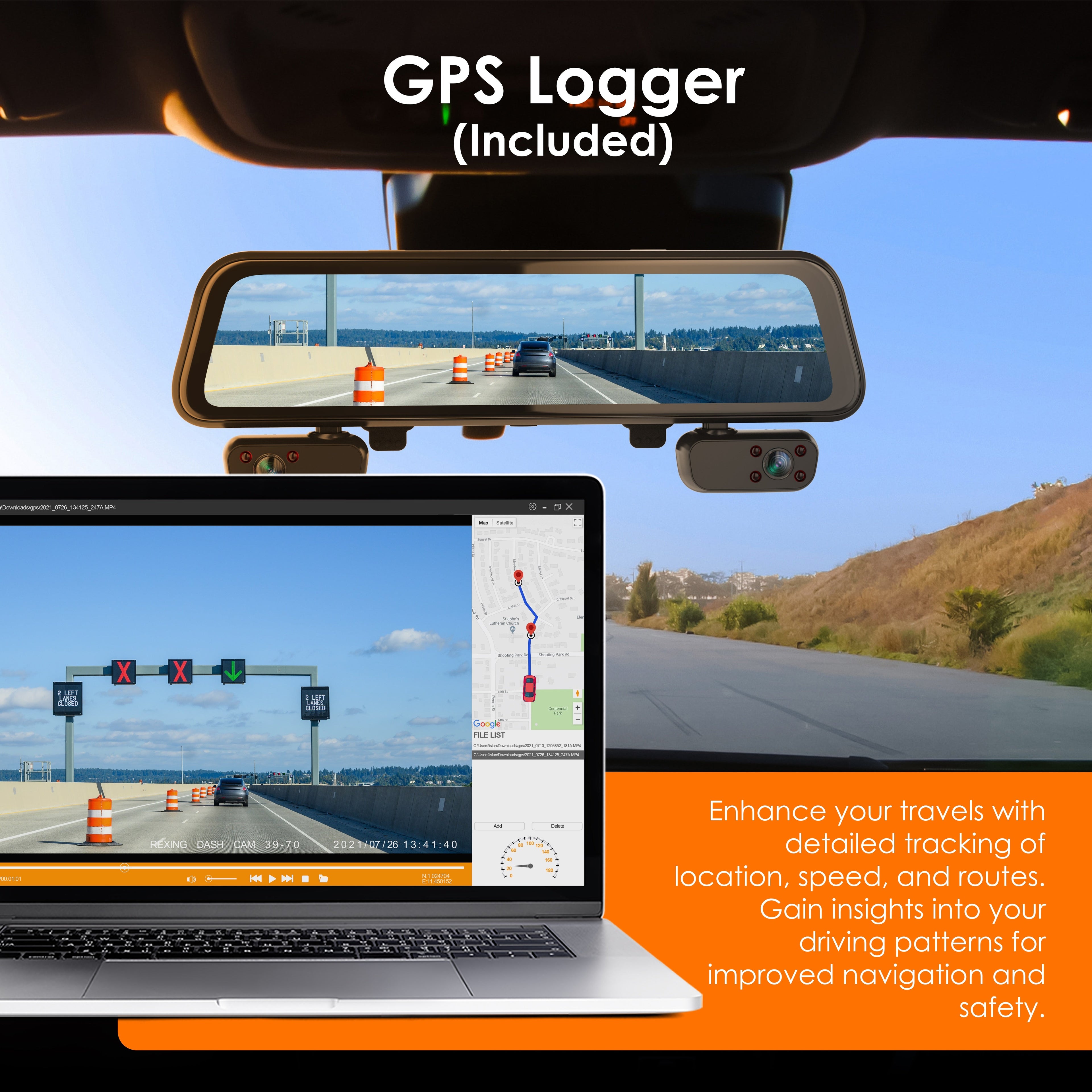 Rexing M4 4-CHANNEL MIRROR DASH CAM 12” Touch Screen Mirror Dash Cam, 1080p with GPS - We The Collective