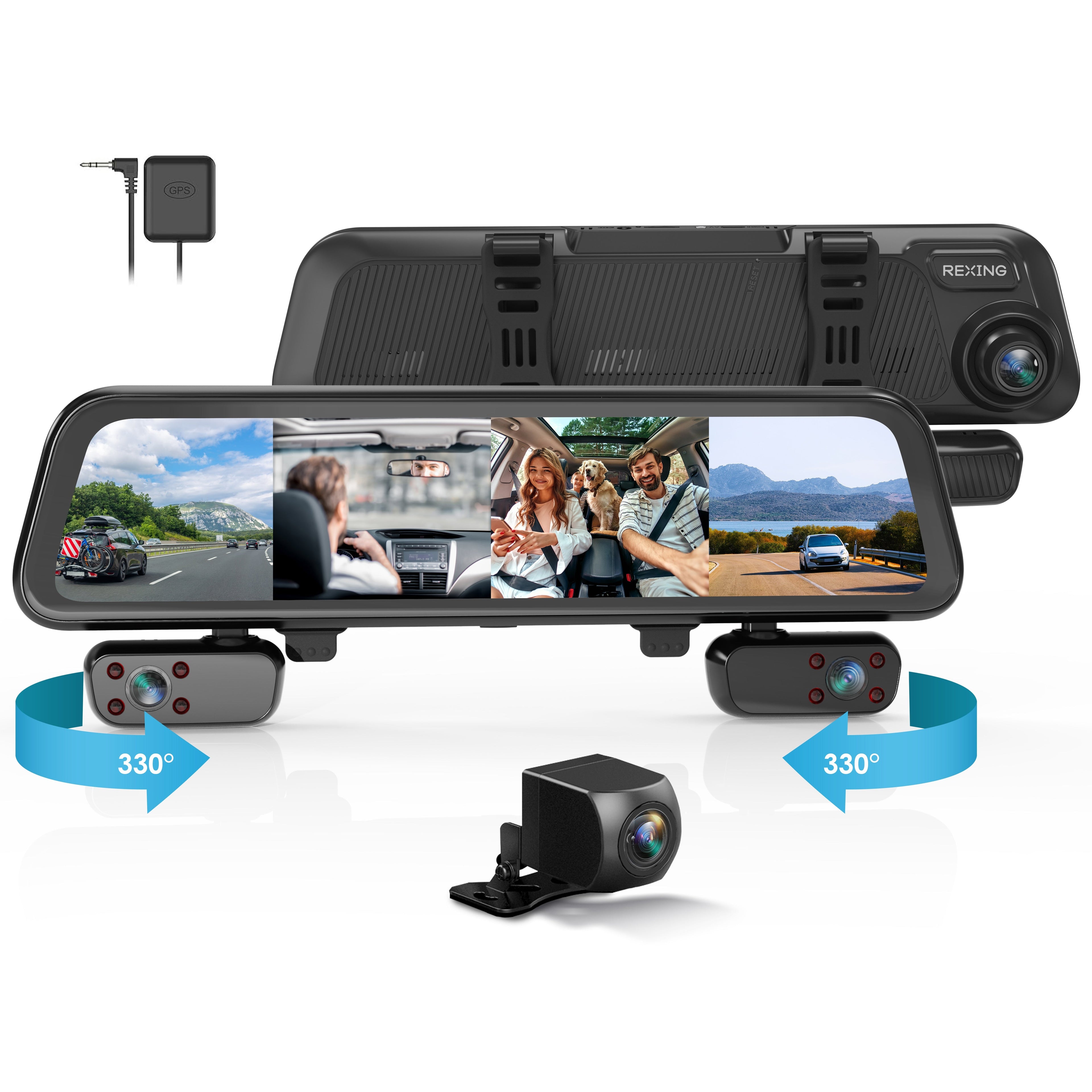 Rexing M4 4-CHANNEL MIRROR DASH CAM 12” Touch Screen Mirror Dash Cam, 1080p with GPS - We The Collective