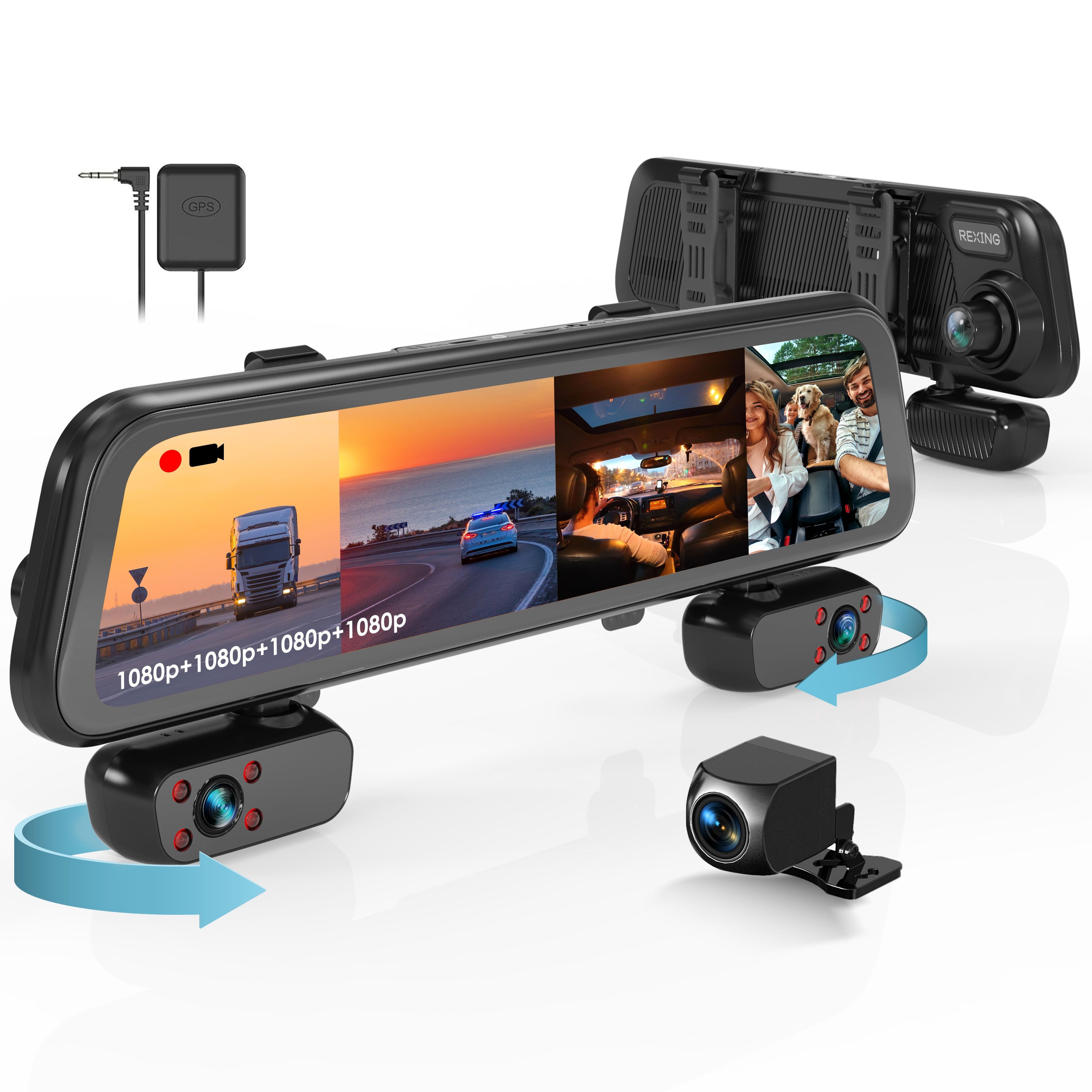Rexing M4 4-CHANNEL MIRROR DASH CAM 12” Touch Screen Mirror Dash Cam, 1080p with GPS - We The Collective