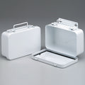 Wall-mountable empty metal first aid case with gasket, 10-unit pack, ideal for secure first aid storage.