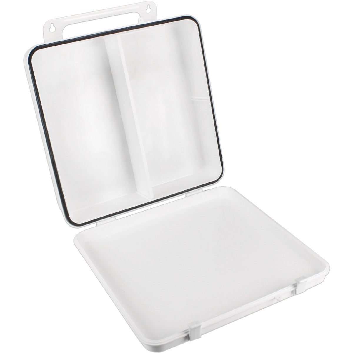 Empty polypropylene first aid case with gasket, 24-unit pack, durable storage container for medical supplies and emergency kits.