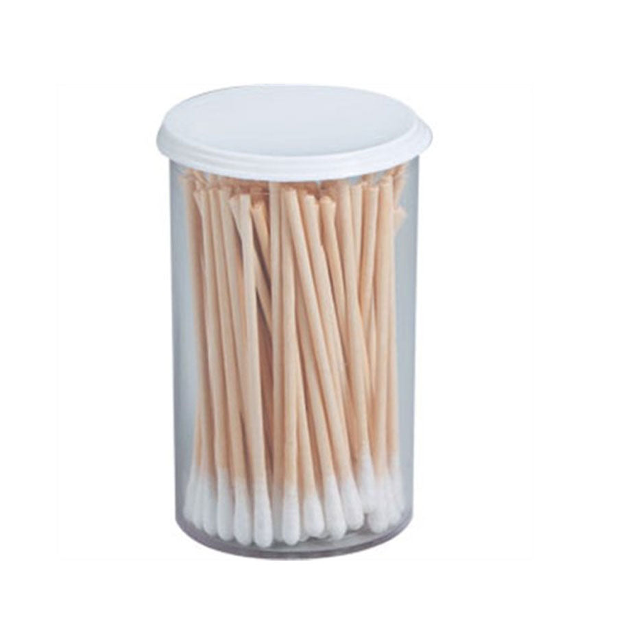 Cotton tipped applicator, 3-inch non-sterile first aid tool with 100 per vial, ideal for cleaning wounds or applying ointments.