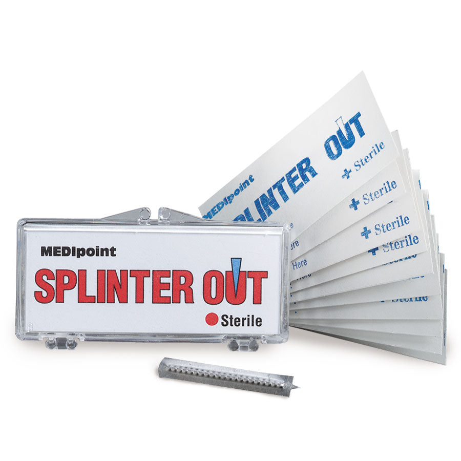Sterile Quakekits Splinter-Out point tools, 10-pack, designed for safe and precise splinter removal.