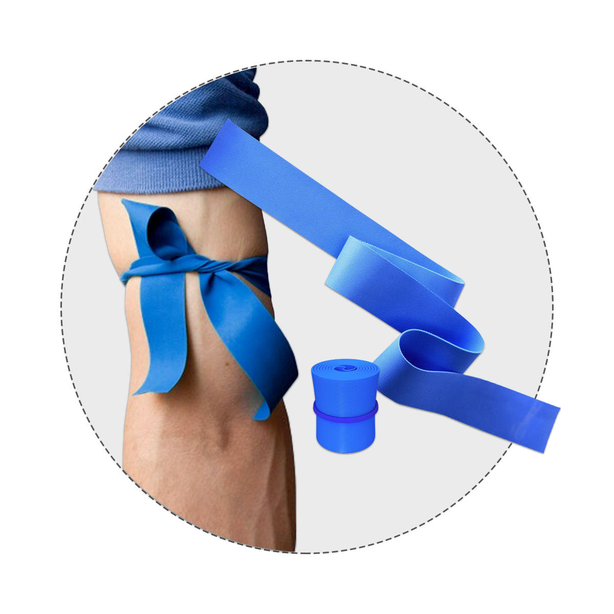 Latex-free 1"x 18" tourniquet for bleeding management, shown in the image, designed for emergency medical use.
