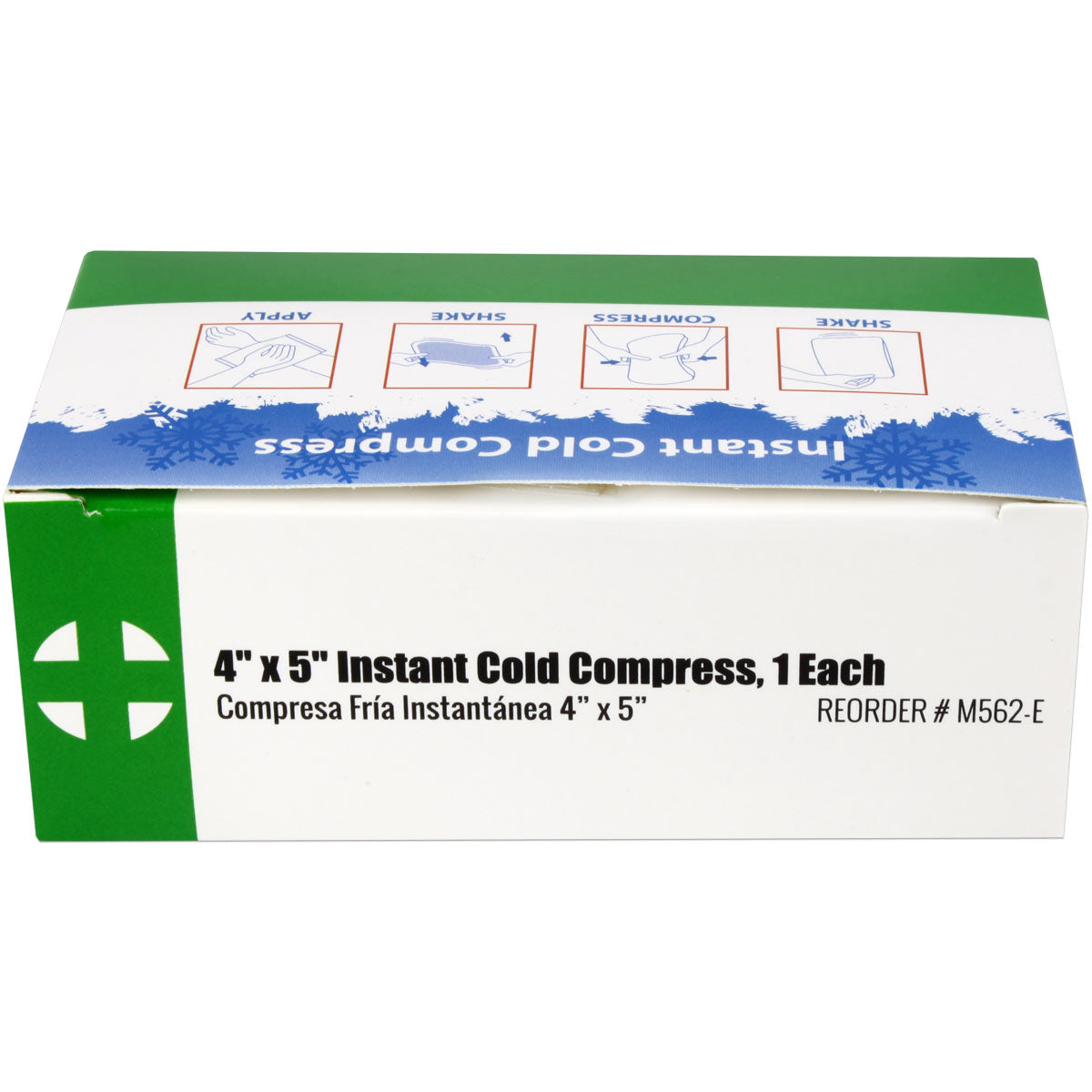 Boxed 4x5 inch instant cold compress for burn treatment from QuakeKits, ready for first aid use.