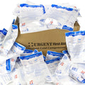 Six-inch by nine-inch instant cold compress for burn treatment, shown in a case of 50 from quakekits.com