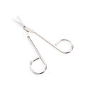 Nickel plated 4.5-inch scissors from QuakeKits first aid tools set, suitable for medical or emergency use.