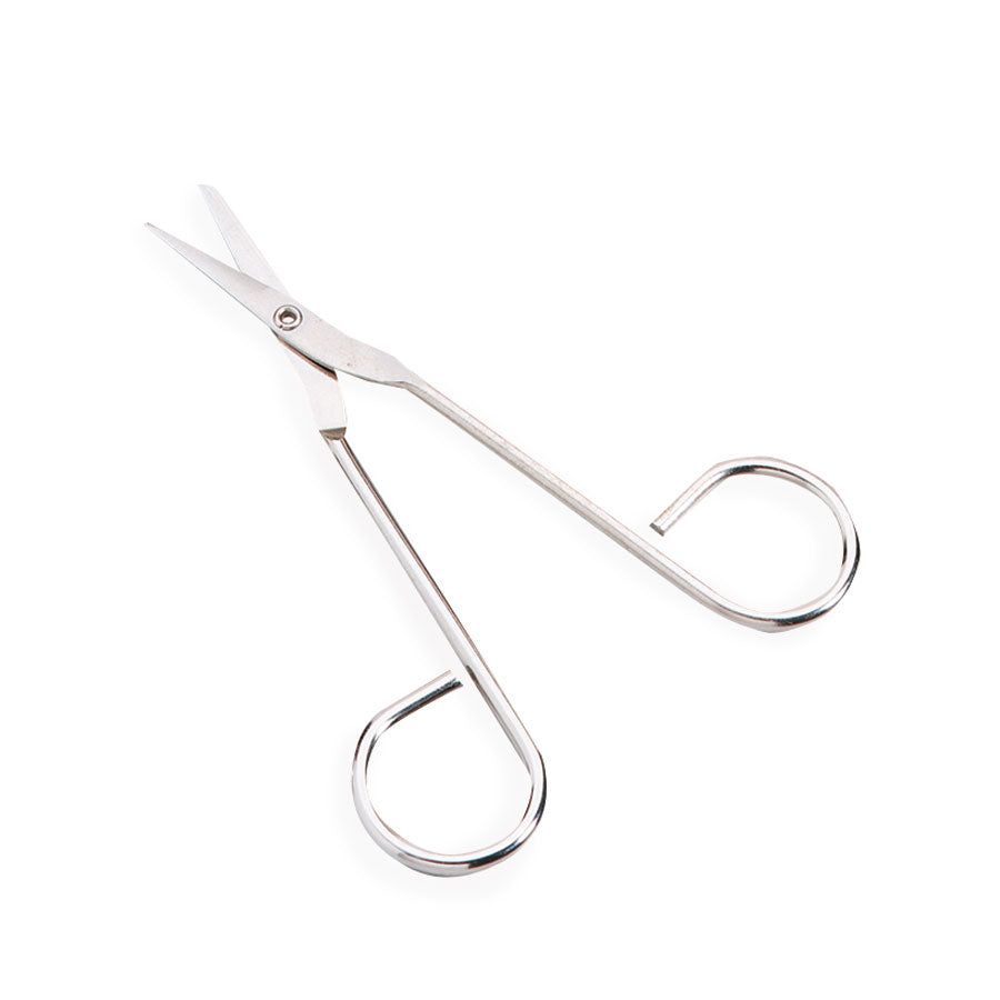 Nickel plated 4.5-inch scissors from QuakeKits first aid tools set, suitable for medical or emergency use.