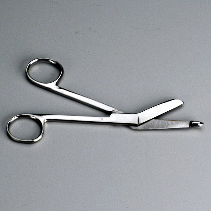 Deluxe 5-3/4 inch stainless steel bandage scissors, first aid tool for medical and emergency use, shown on white background.
