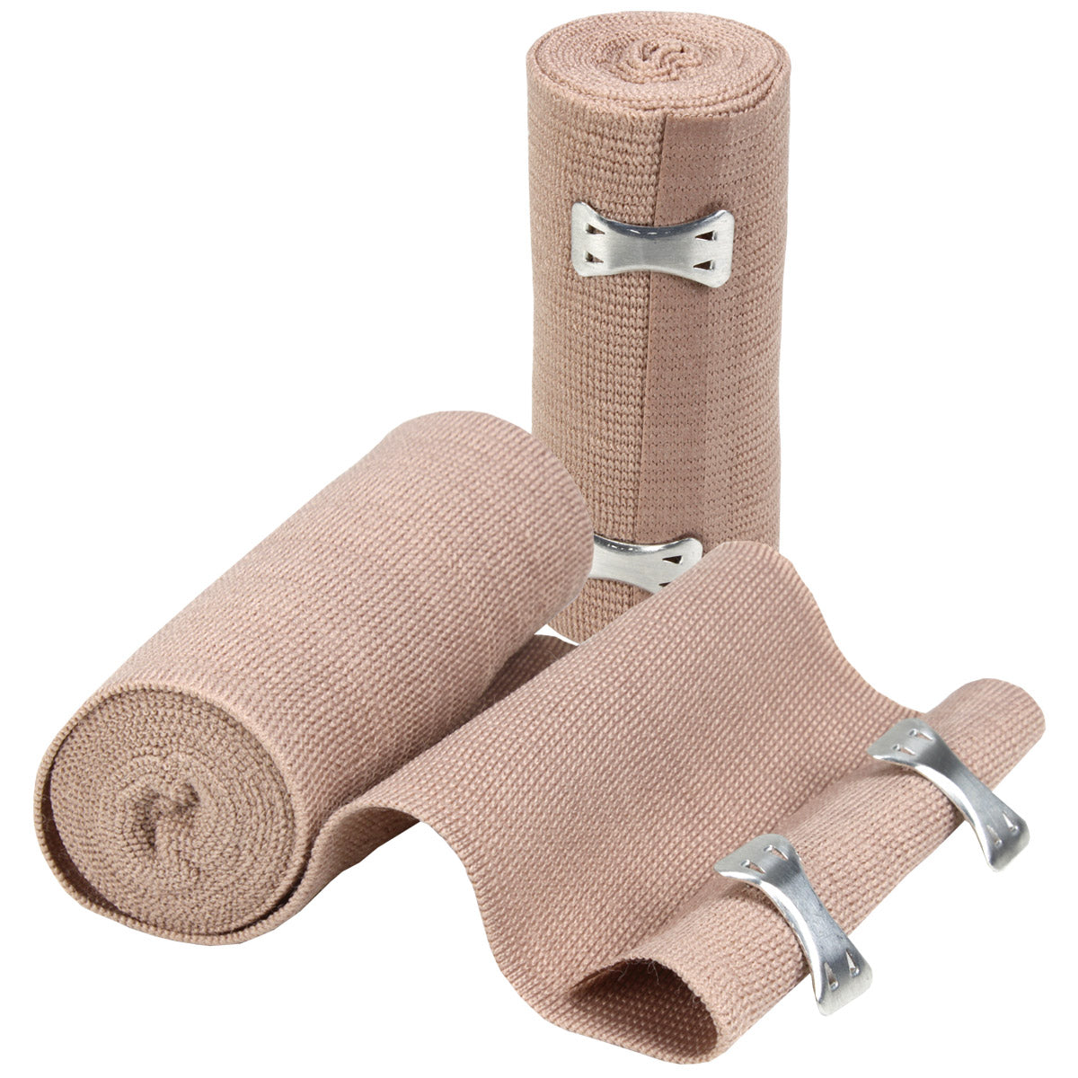 Elastic Ace bandage in white with two fasteners, 4-inch x 5-yard medical wrap for support and compression.