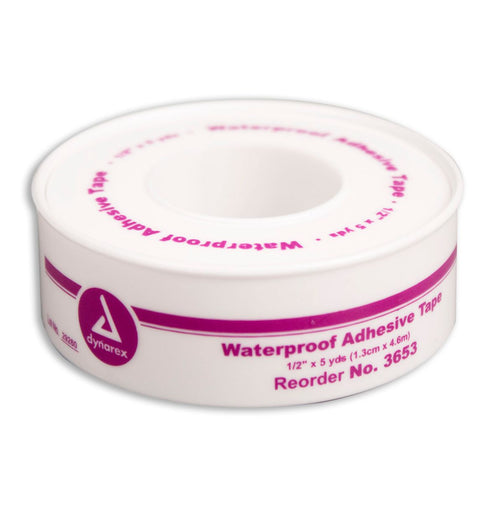 Waterproof plastic tape on a spool, 1/2 inch by 5 yards, used for wrapping and sealing in repair projects.