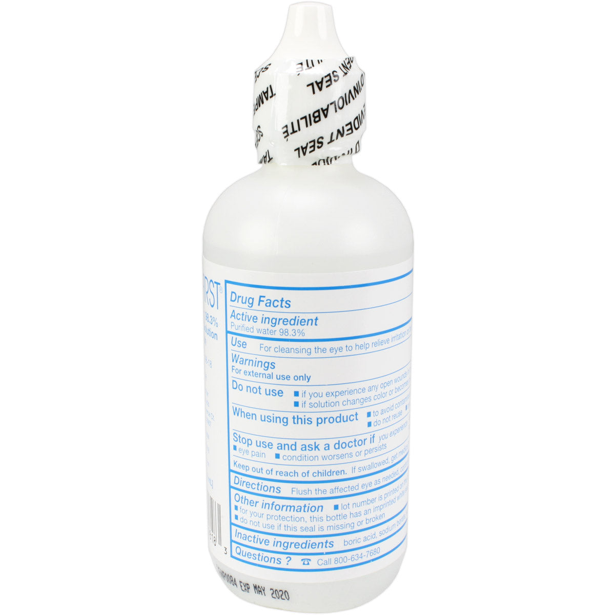 4 oz. eye wash bottle for eye care, with clear label and safety cap, designed for soothing and rinsing eyes.