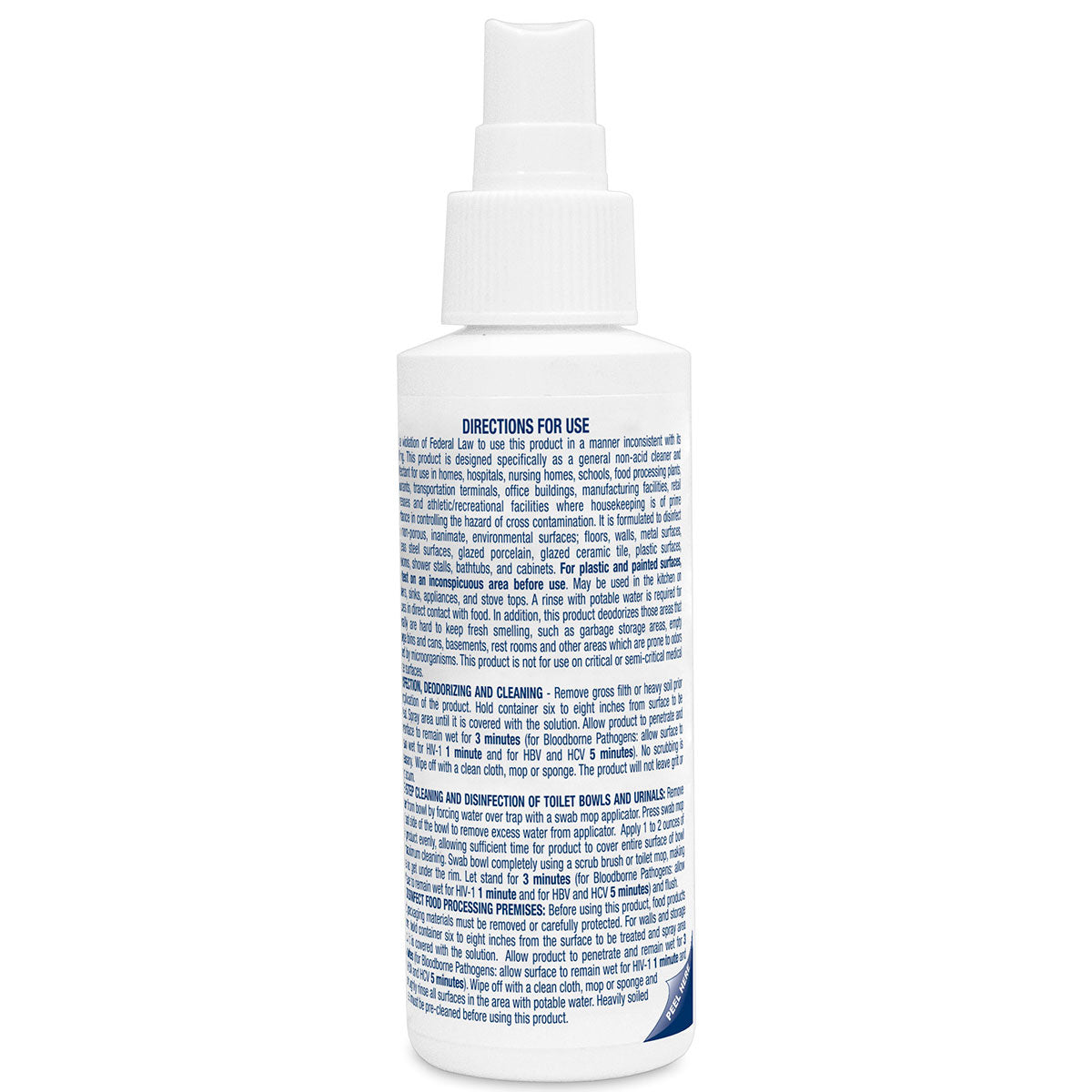 Sanizide Plus environmental surface germicidal solution in 4 oz. plastic spray bottle with pump for hygiene use.