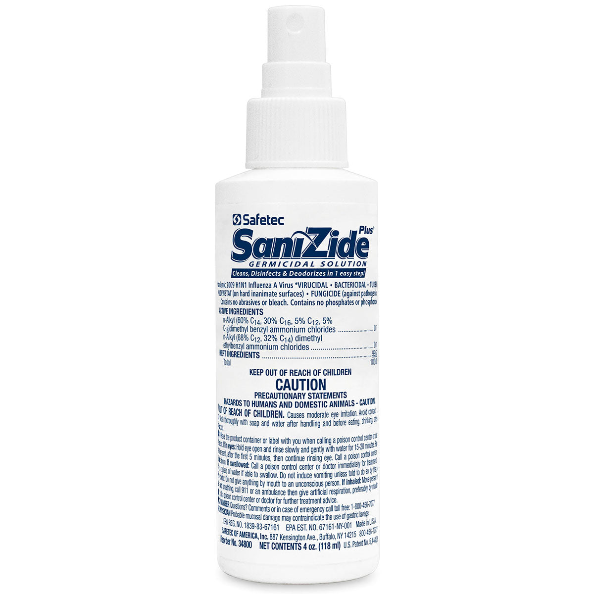 Sanizide Plus germicidal surface disinfectant in 4 oz. plastic spray bottle, hygiene product by quakekits.com