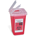 Disposable 1-quart sharps container from quakekits.com, used for safe disposal of needles and medical sharps.