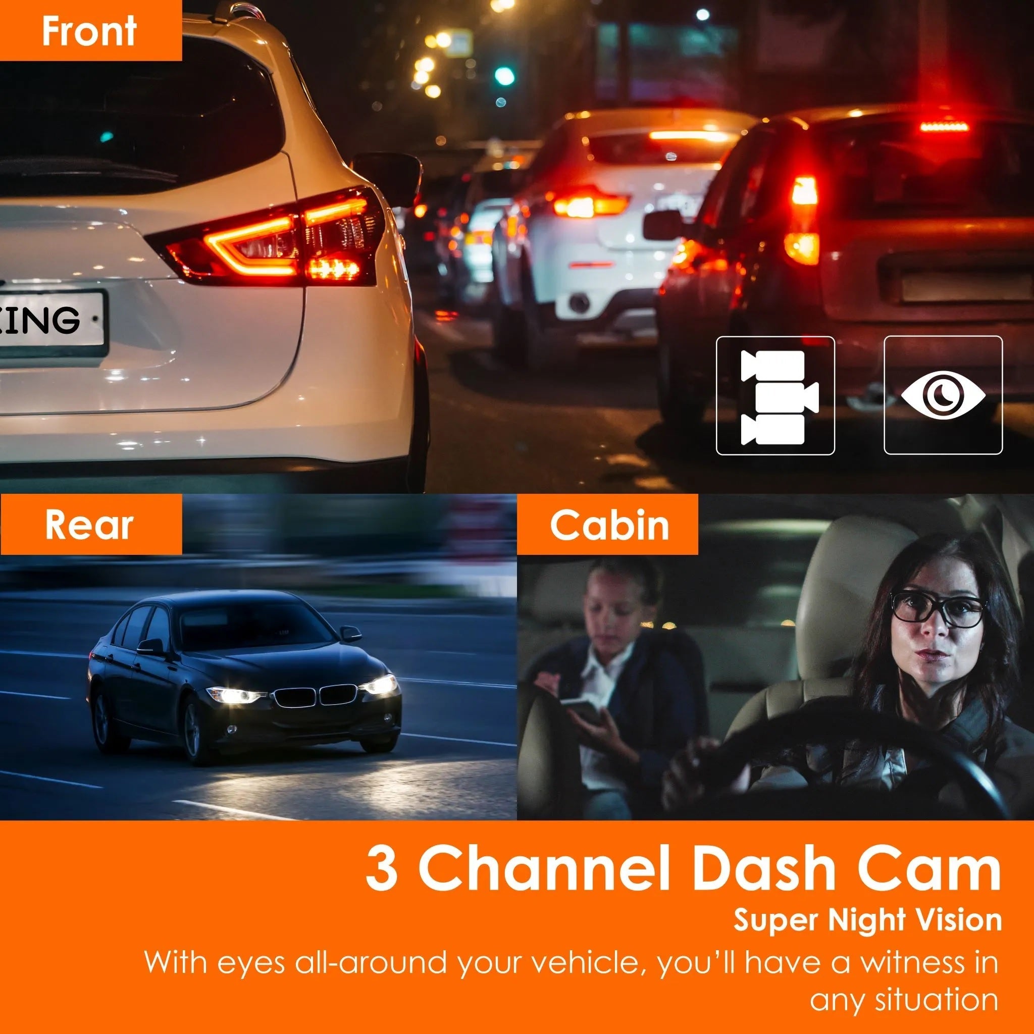 Rexing V33 dash cam featuring three 1440p cameras for front, cabin, and rear views with built-in Wi-Fi and GPS.