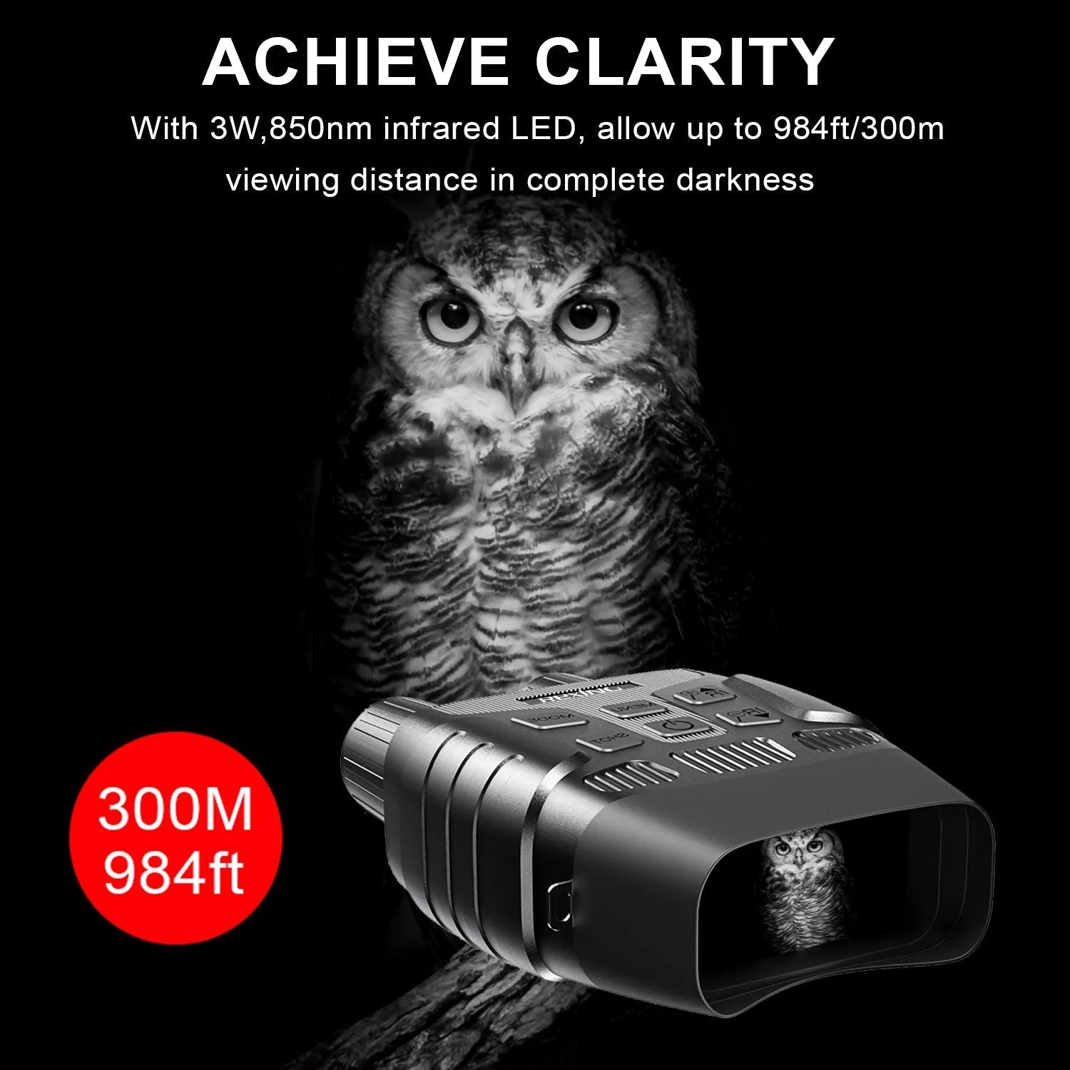 Rexing B1 black night vision binoculars outdoors, showing the compact design and lens details of these outdoor camera goggles.
