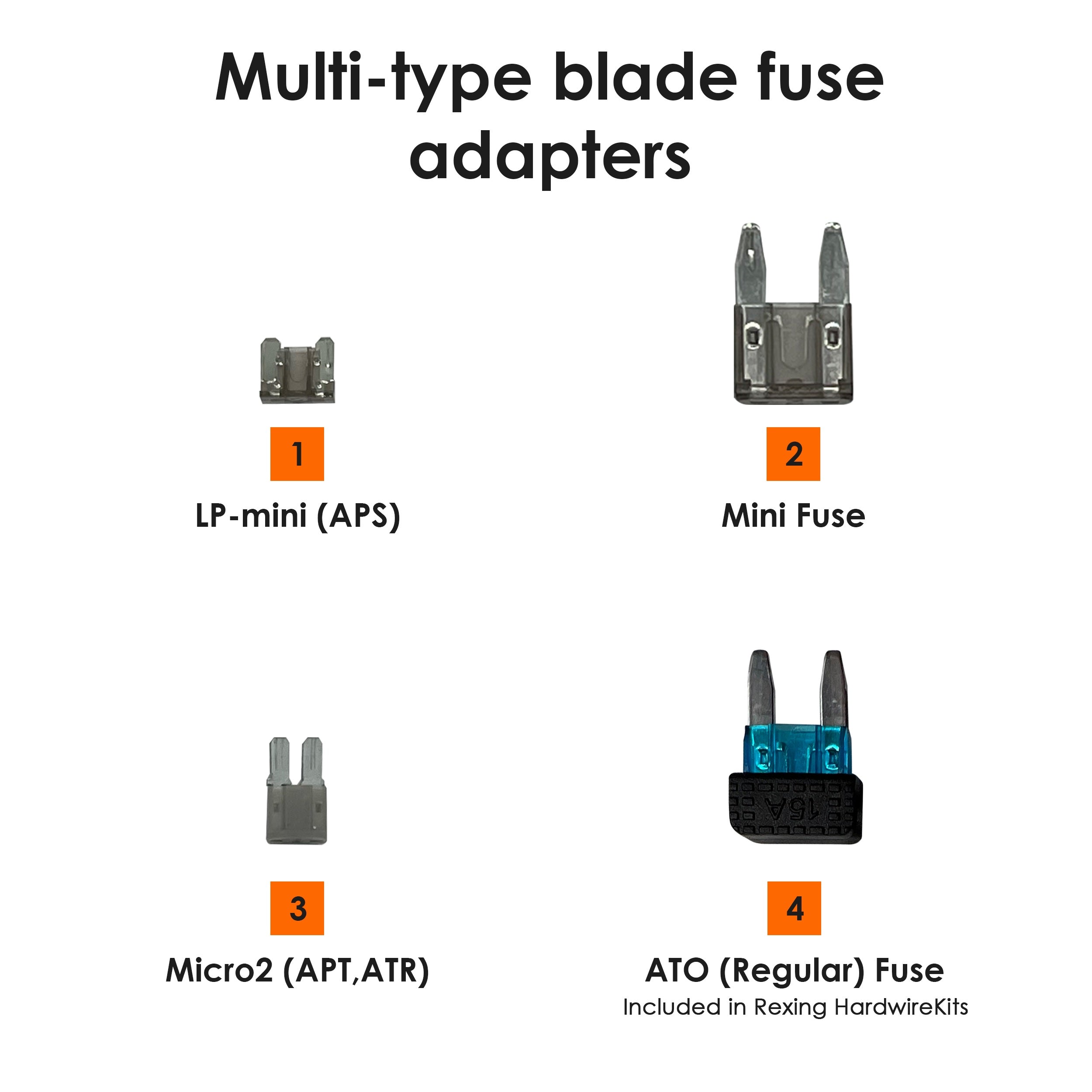 Rexing Fuse Tap and Add-a-Circuit Adapter with LP-mini, Mini Fuse, Micro2 blade fuse adapters - We The Collective