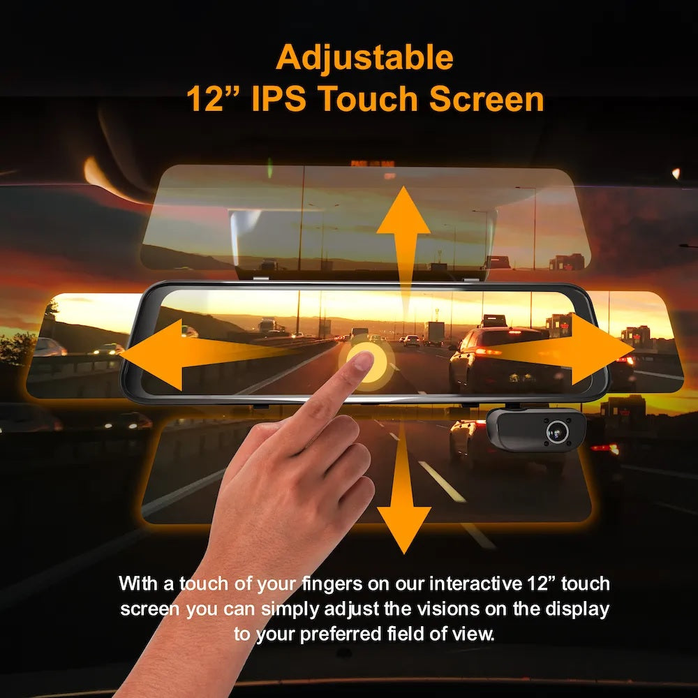 Rexing M3 3-channel dash cam with front, cabin, and rear 1080p cameras, GPS, and mirrored display for vehicle recording.