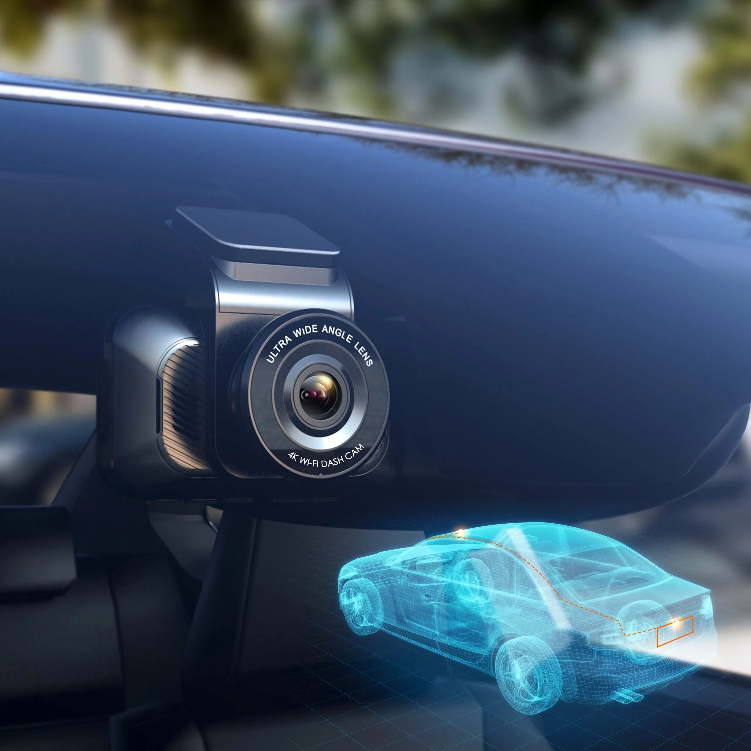 Rexing waterproof rear view camera for V55 Premium 4K car dash cam, showing camera lens and mounting details.