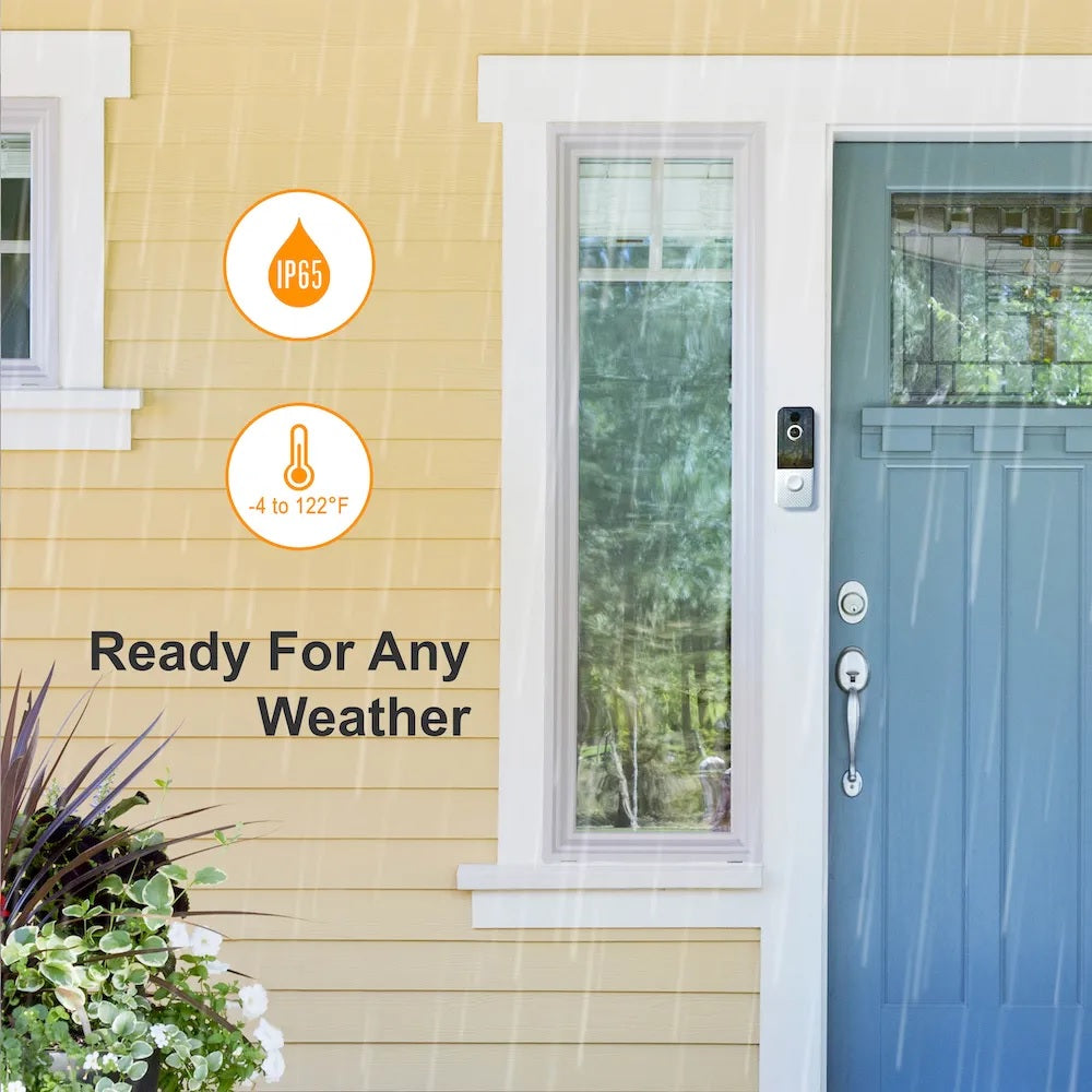 Rexing SDB1 smart wireless video doorbell camera showing 1080p camera lens and WiFi connectivity for home security.