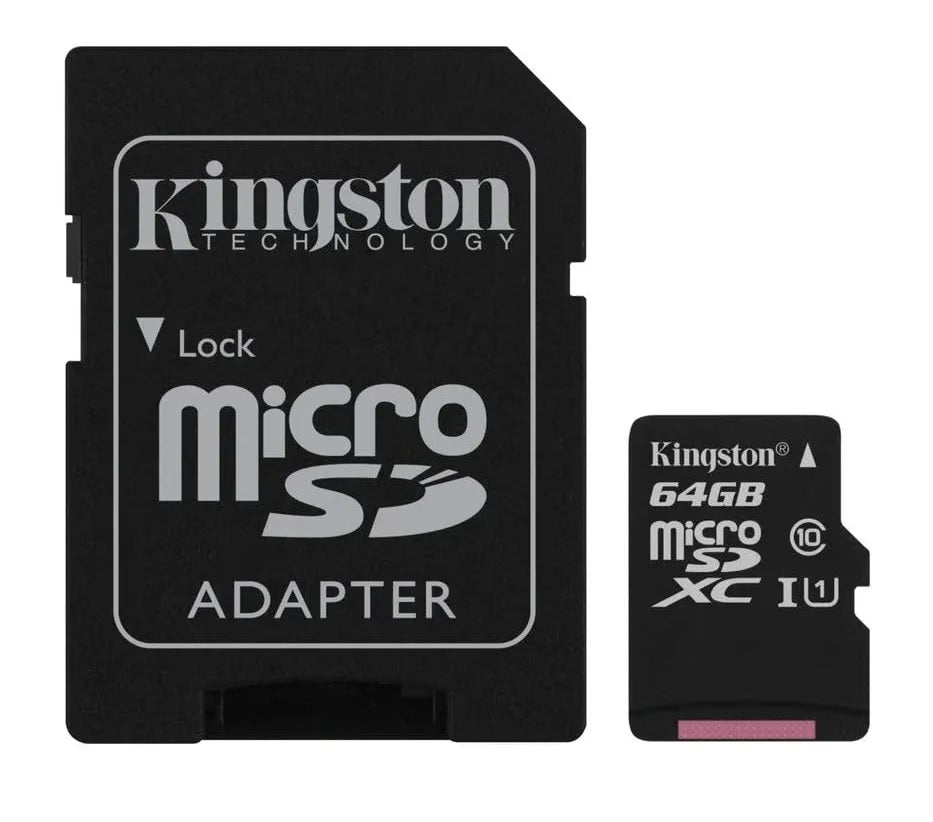 Rexing Kingston Canvas Select 64GB Micro SD Card shown with label and storage capacity for high-speed data storage.