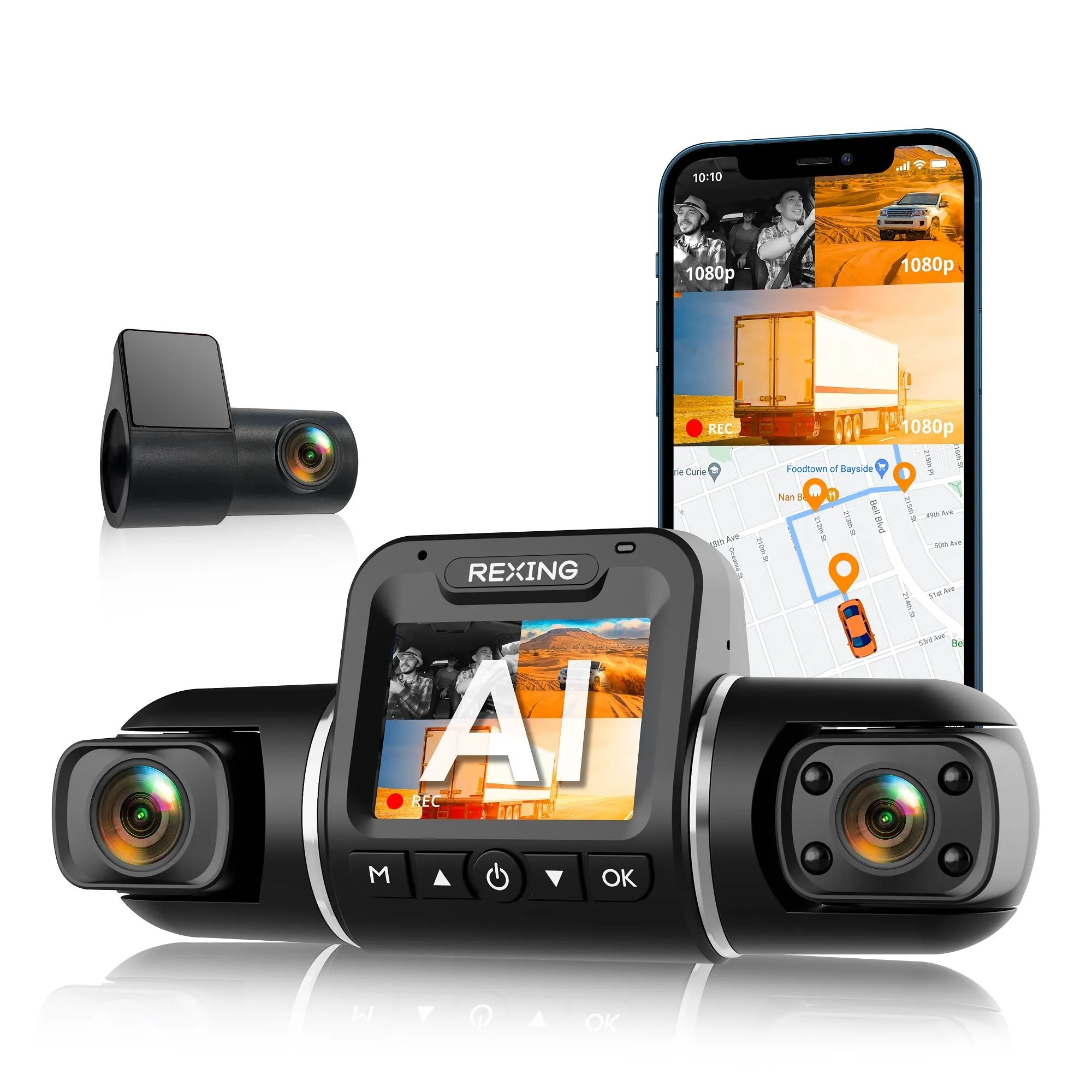 Rexing V2 PRO AI Dash Cam, 3-Channel Front/Cabin/Rear 1080p Recording with Wi-Fi and GPS - We The Collective