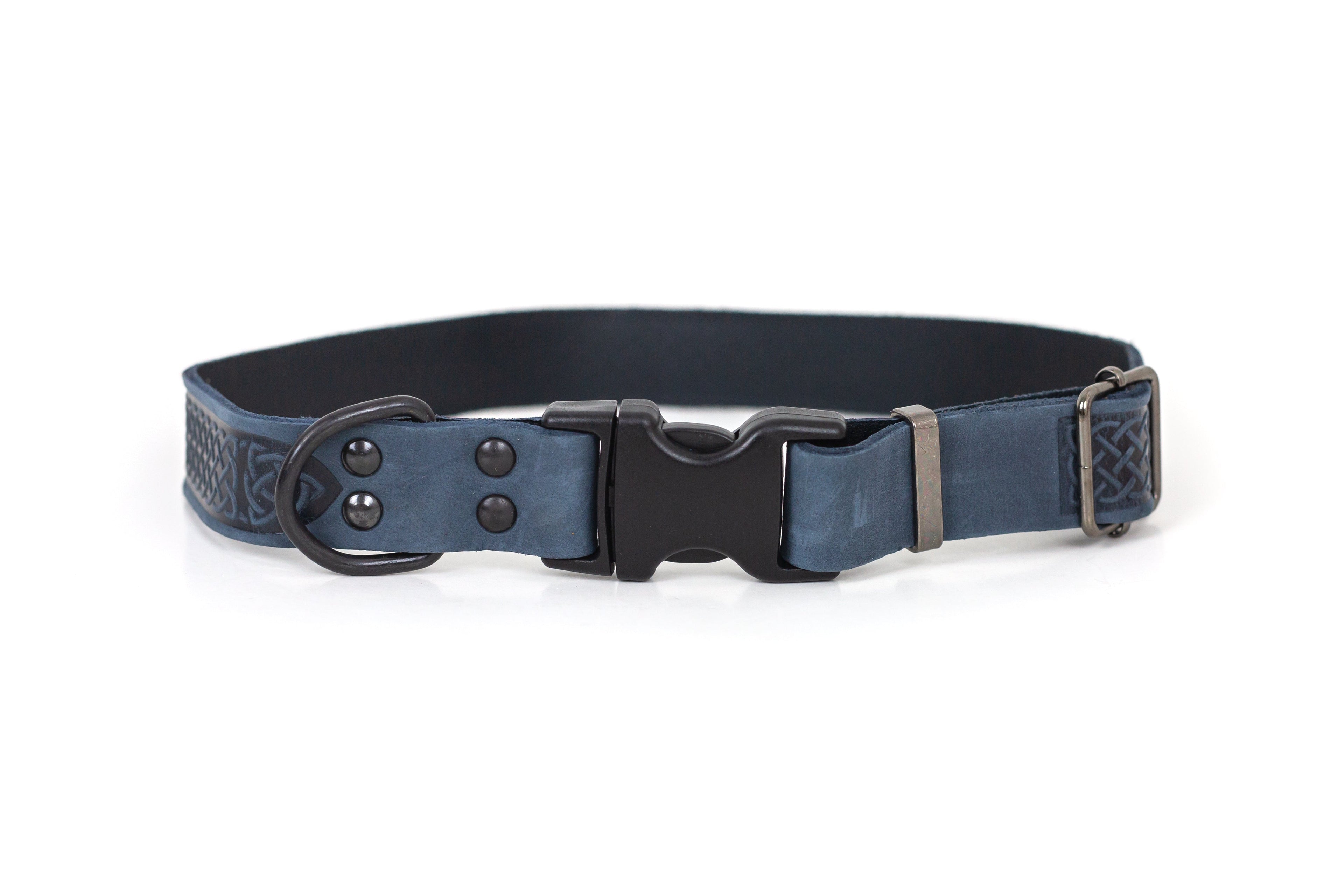 Celtic Sport blue leather dog collar by Euro-Dog, featuring a stylish design and durable craftsmanship for pets.