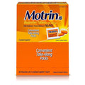Box of Motrin IB pain relief medicine with two blister packs, featuring the Quakekits.com brand label and packaging details.