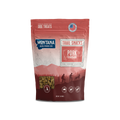 Freeze-dried pork tenderloin dog treats from Montana Dog Food Co, 3oz, showing crunchy, raw snack pieces for dogs.