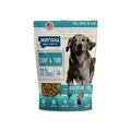 Grain-free Surf & Turf dog food meal by Montana Dog Food Co, featuring freeze-dried raw ingredients with beef and seafood.