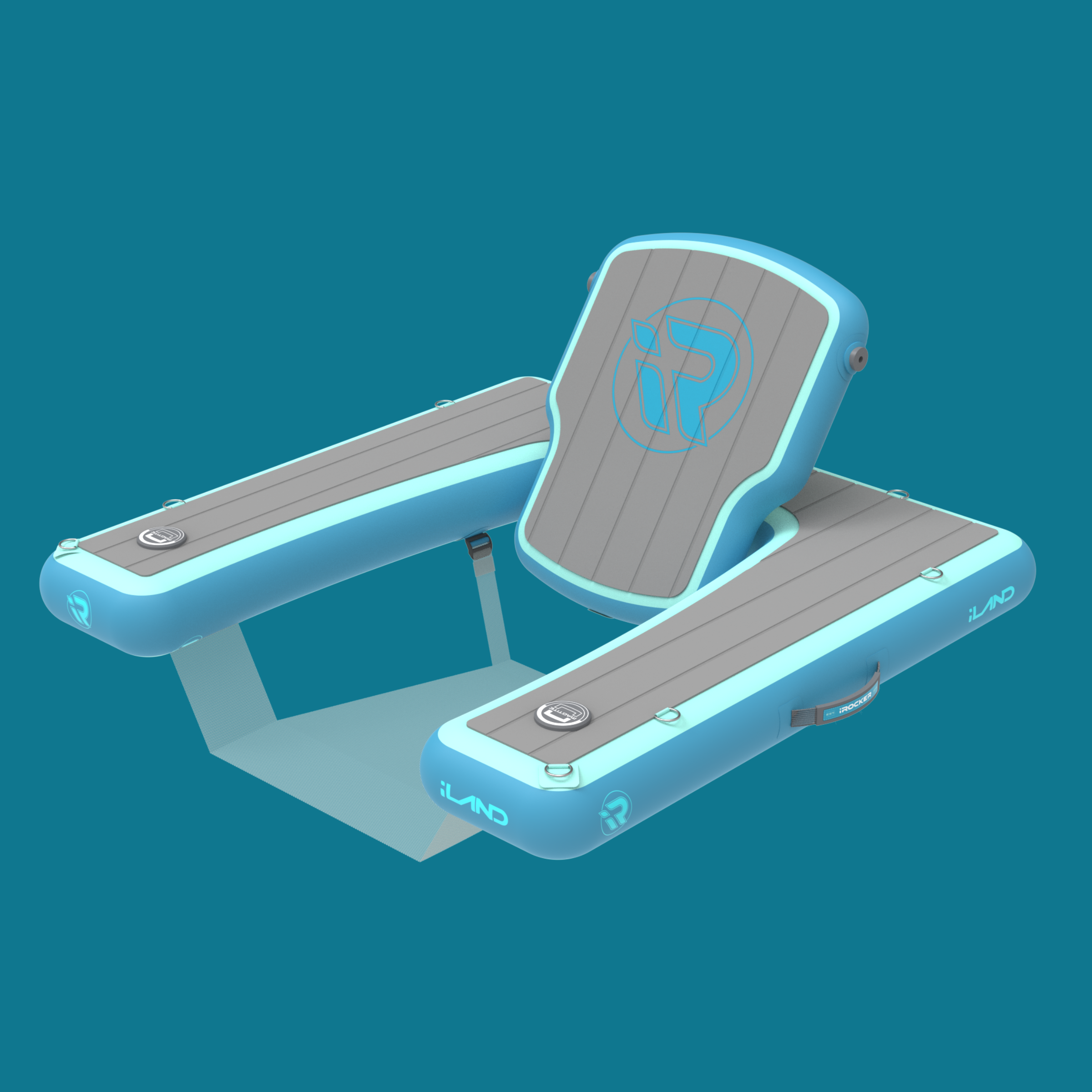 iROCKER US Megabundle floats chair, orange inflatable lounge with backrest, perfect for relaxing on water or at the beach.