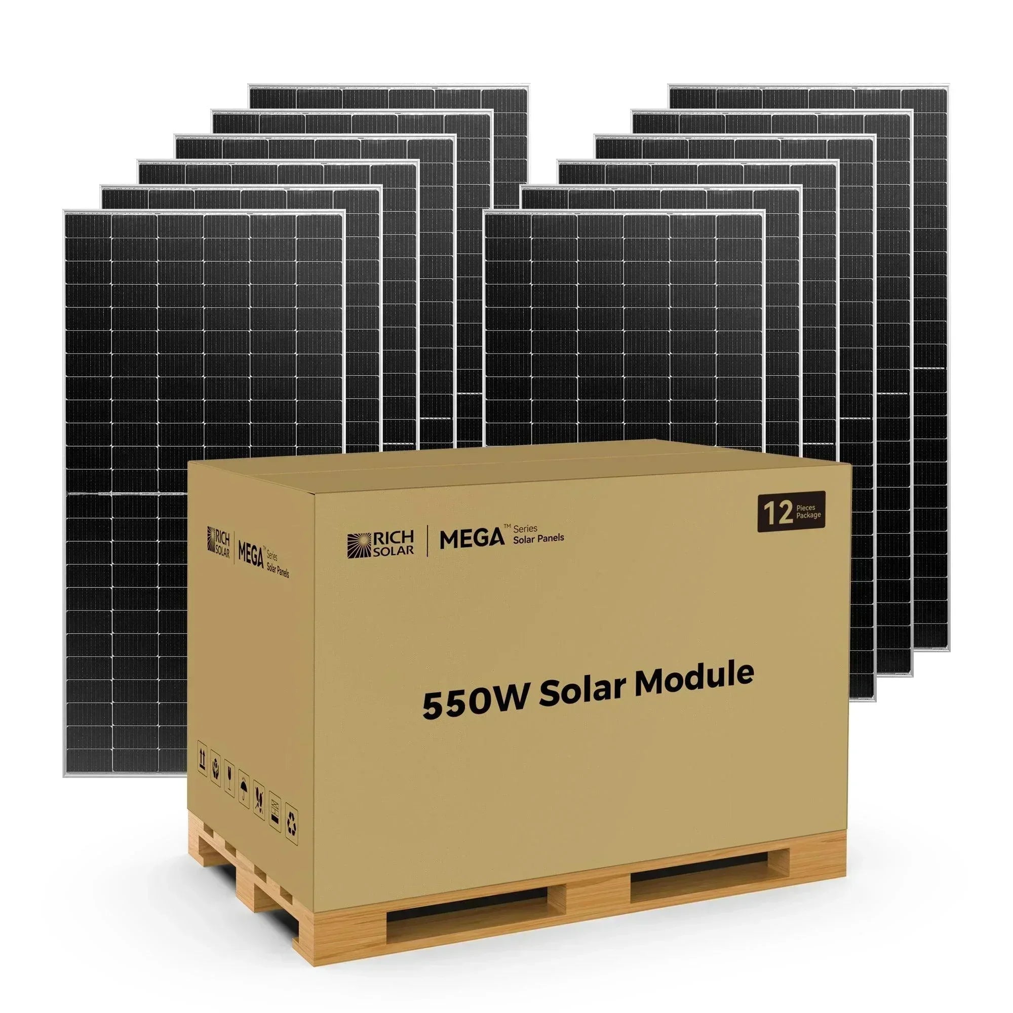 Green Vista Living Mega 550 Watt mono solar panel, 24V monocrystalline grid-tie or off-grid solar panel for residential and commercial use.