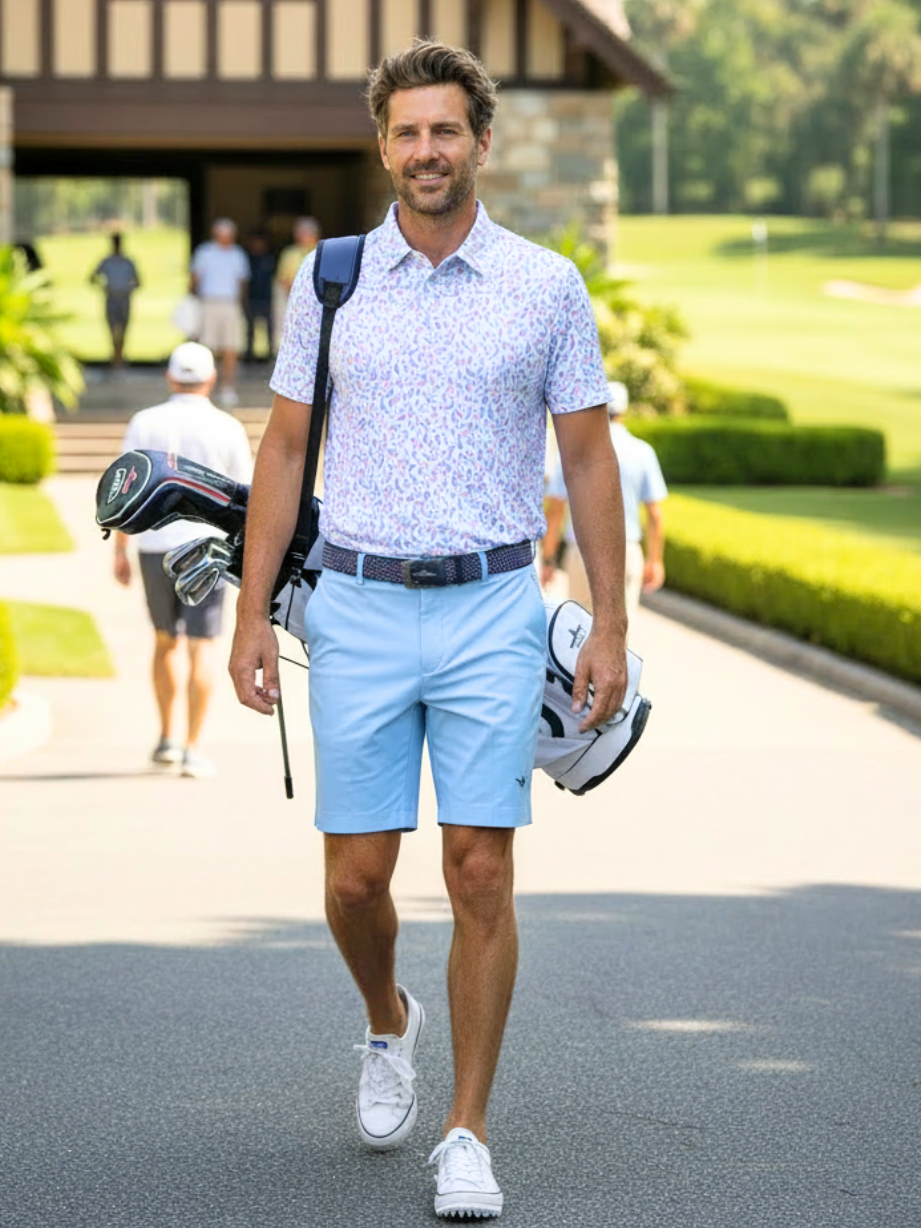 Light blue White Water Life mermaid polo shirt with a playful design, perfect for casual outings and golf.